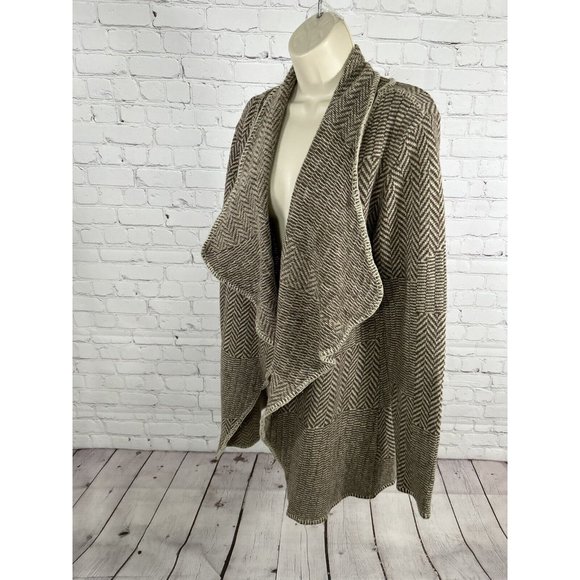 NWT Silver Jeans Brown Beige Lambswool Blend Open Front Knit Cardigan Sweater XL - Picture 3 of 10
